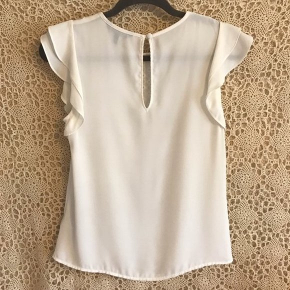 Embroidered Ruffled-Front Flutter Sleeve Blouse XS - Picture 4 of 16